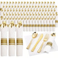 Pre Rolled Gold Plastic Cutlery Set, with Gold Napkin, Disposable