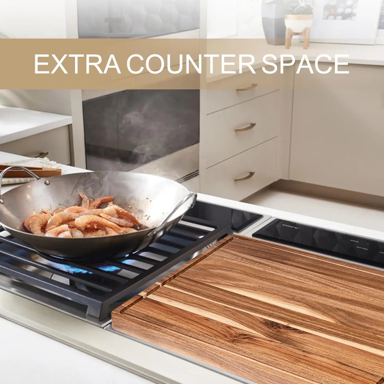 Extra Large Reversable  Wood Cutting Board with Juice Groove and Handle 24 x 18 x1.2 in