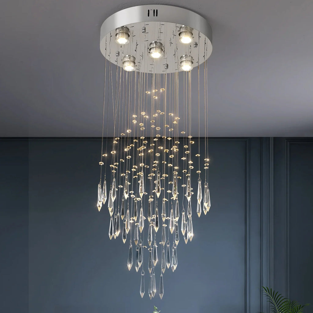 Crystal Droplight Led Pendant Light Loft Stairs Chandelier Hanging Ceiling Lamp