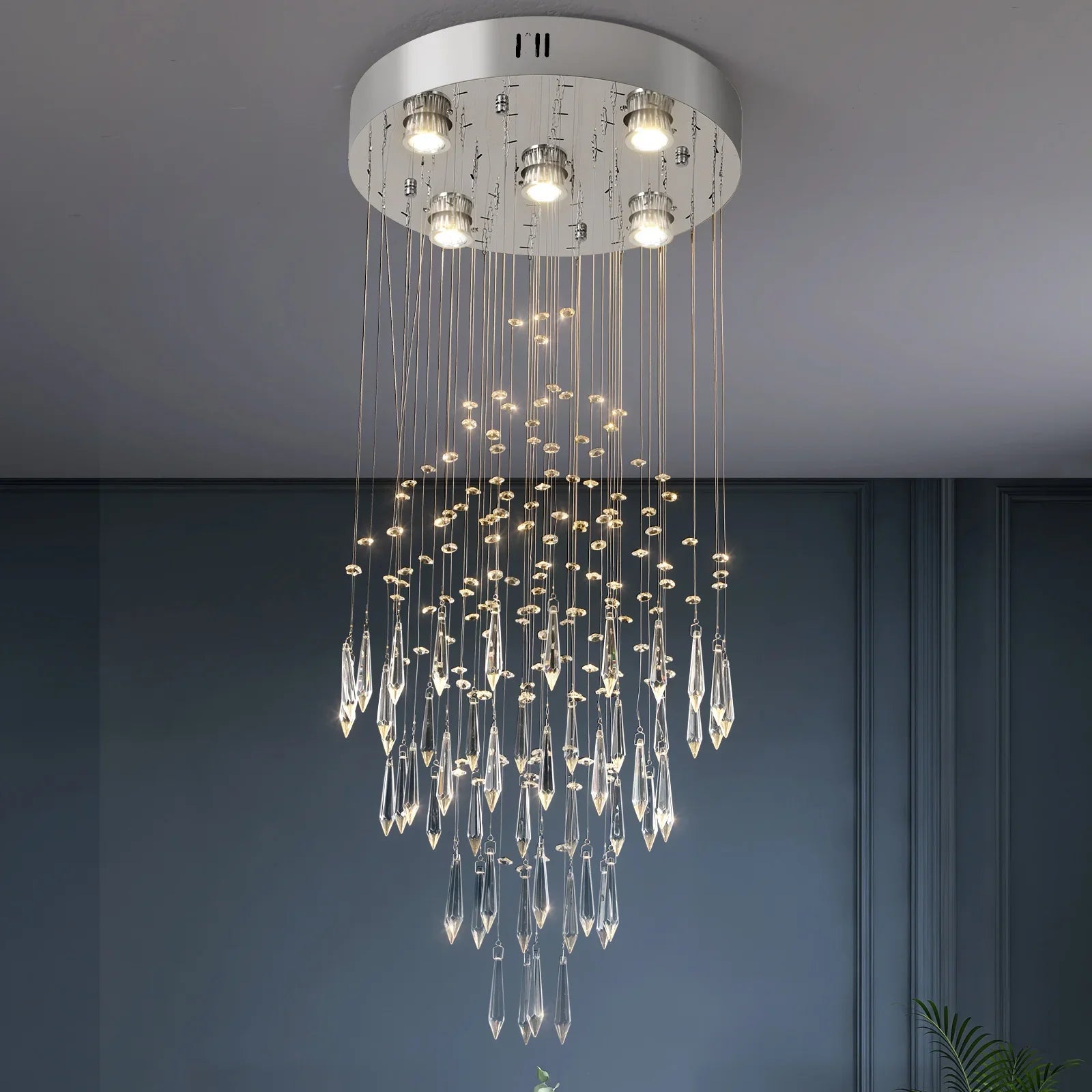 Crystal Droplight Led Pendant Light Loft Stairs Chandelier Hanging Ceiling Lamp