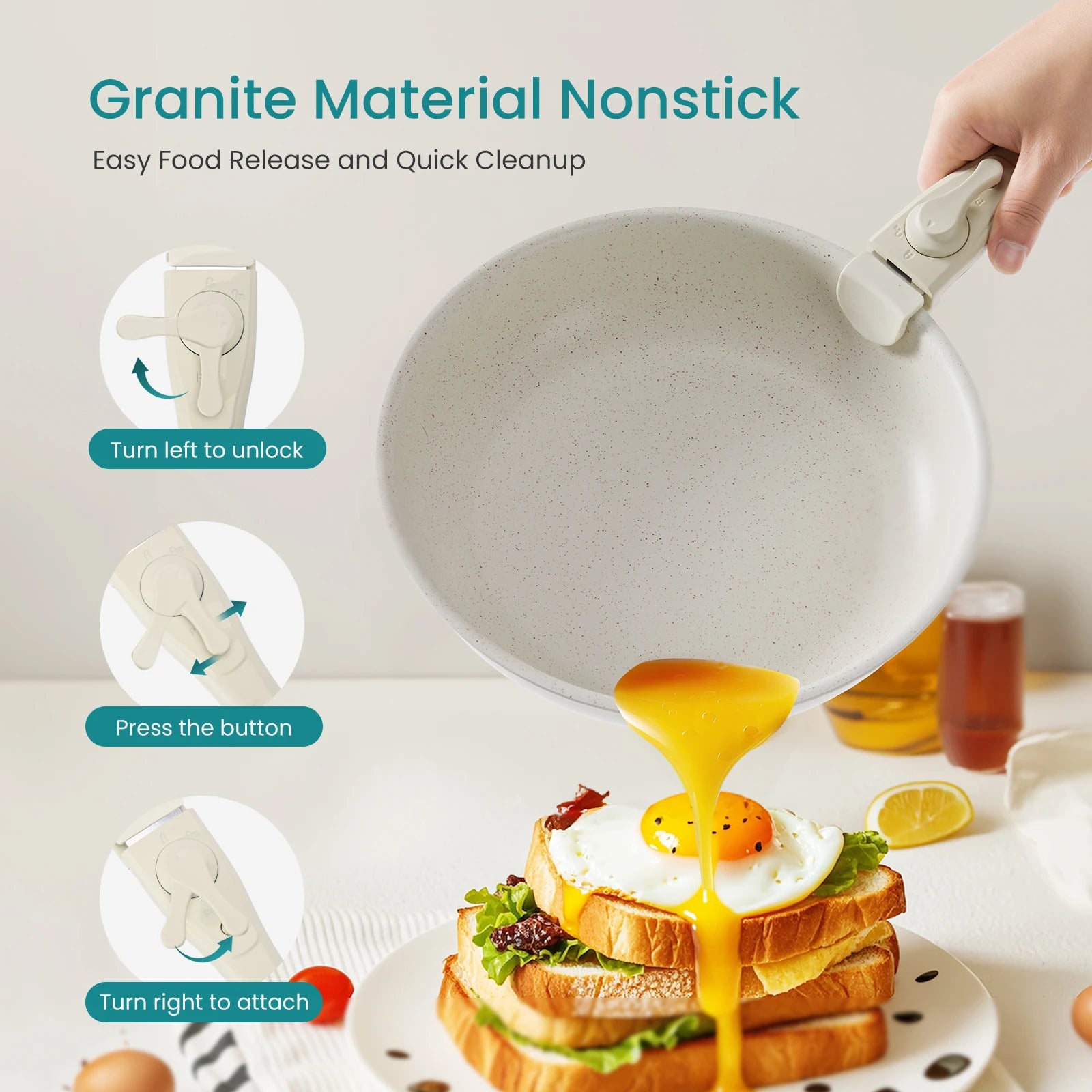 12 Pcs  Nonstick  Cookware Set with Induction Compatibility & Detachable Handles