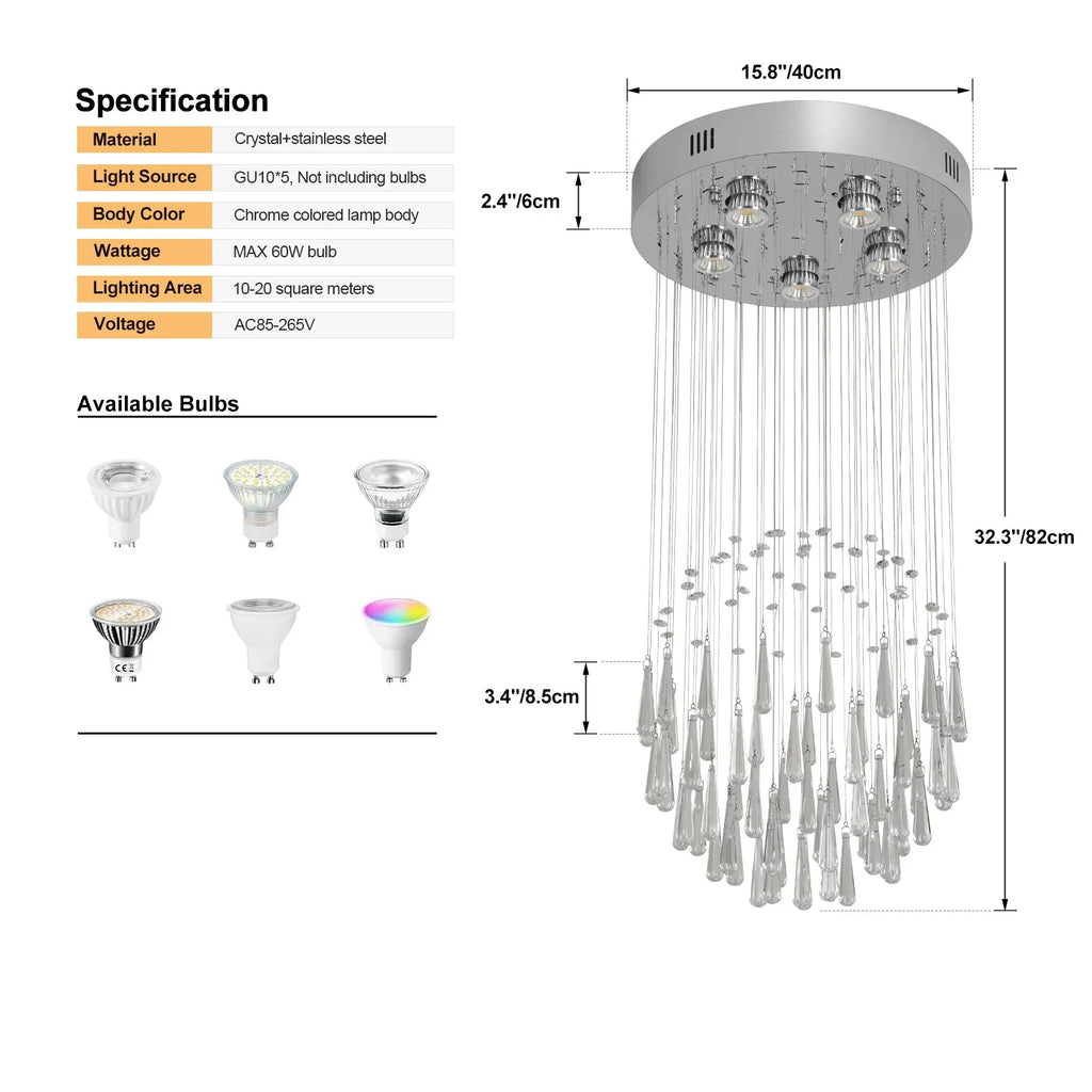 Crystal Droplight Led Pendant Light Loft Stairs Chandelier Hanging Ceiling Lamp