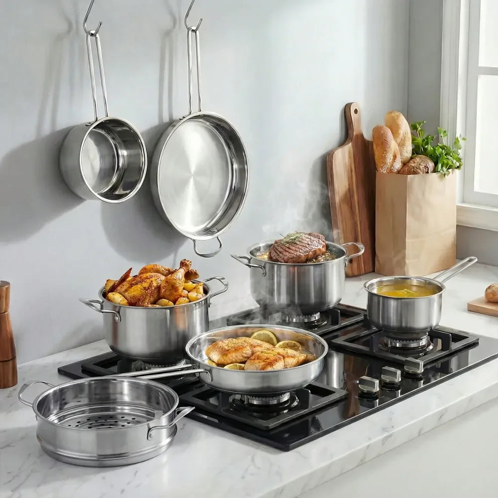 11Piece Stainless Steel Set,  Induction , Silver,