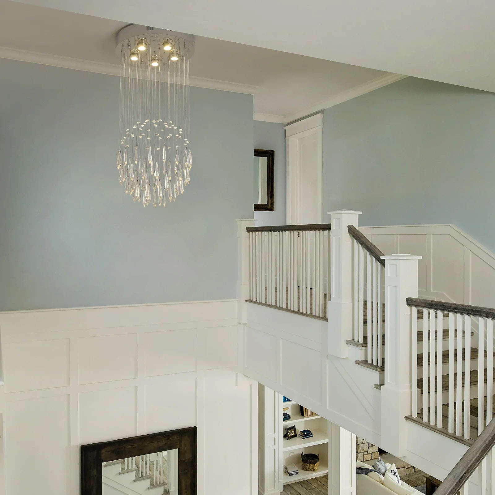 Crystal Droplight Led Pendant Light Loft Stairs Chandelier Hanging Ceiling Lamp