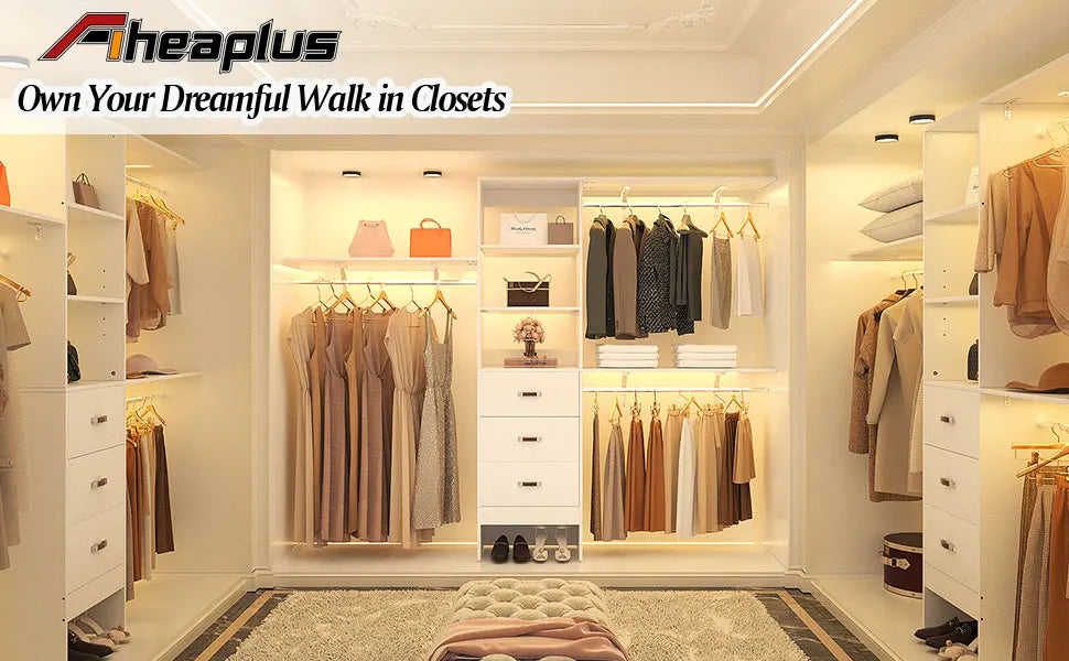 96 Inches Heavy Duty Closet System with 3 Drawers , Shelving Towers, Clothes Rack with Hanging Rods