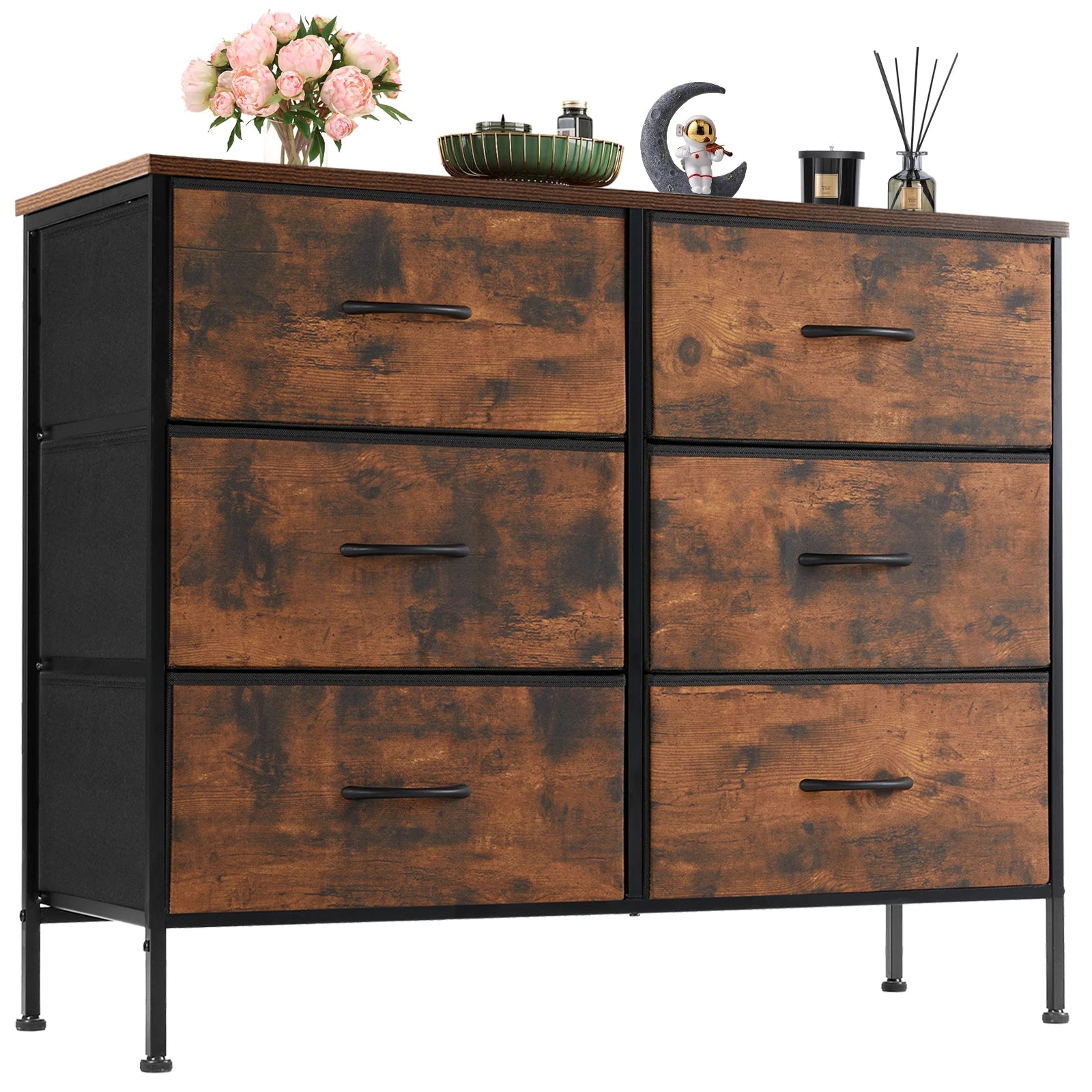 6 Fabric Drawers Nightstand  With Storage  Display Cabinet