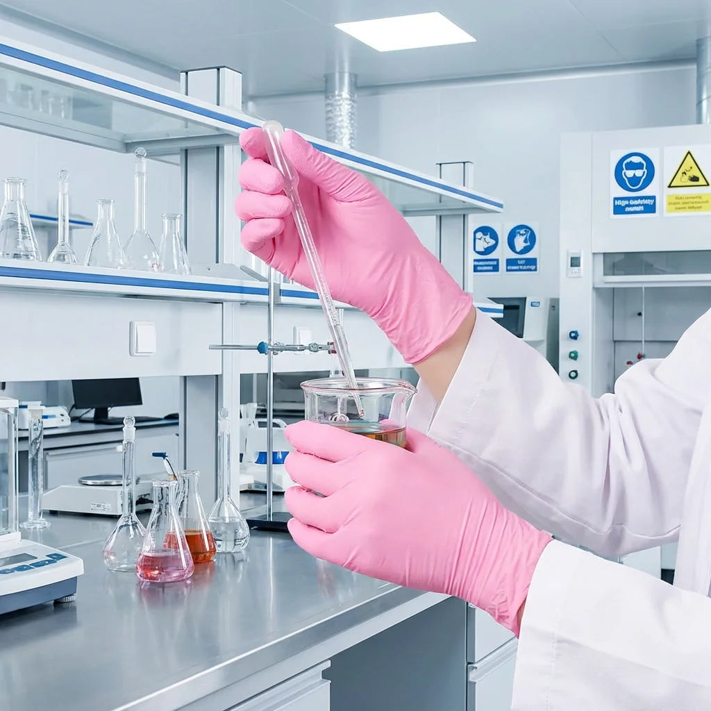 100 Pcs Pink Nitrile Gloves, Stretch Resistant , Disposable & Durable