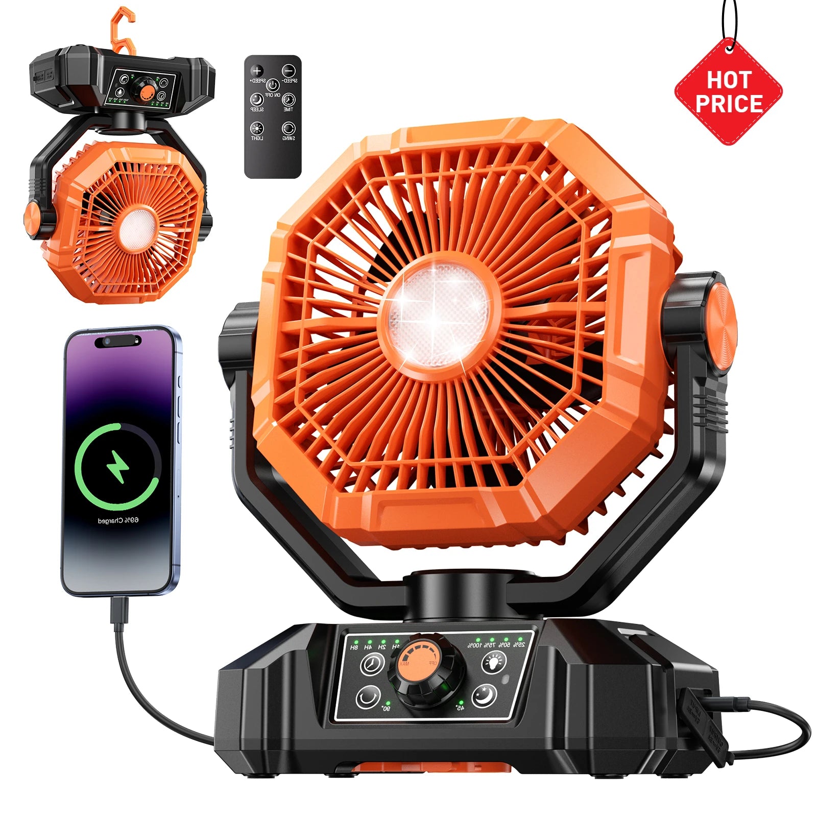Battery Camping Fan with LED Lantern 8 Speed Desk Fan Portable Outdoor