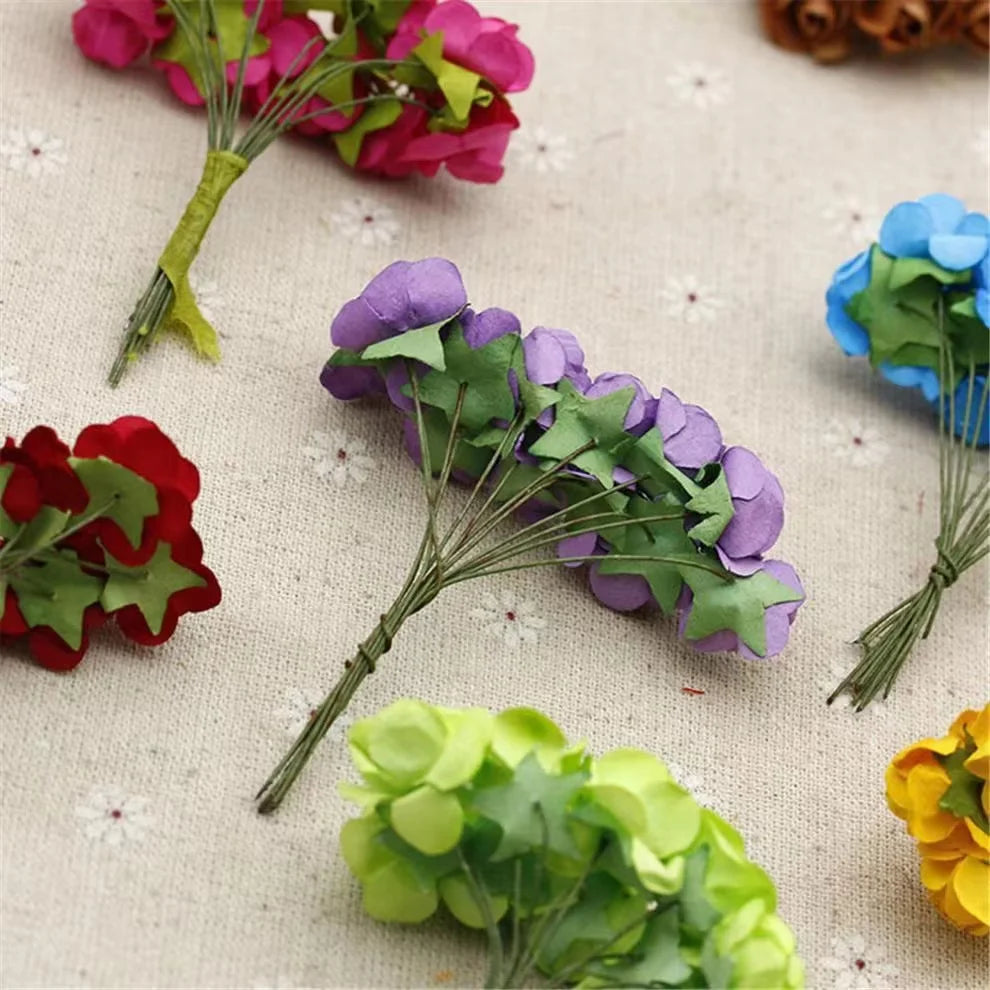 144PCS 1.5 cm Artificial Mini Paper Rose Flower Bouquet