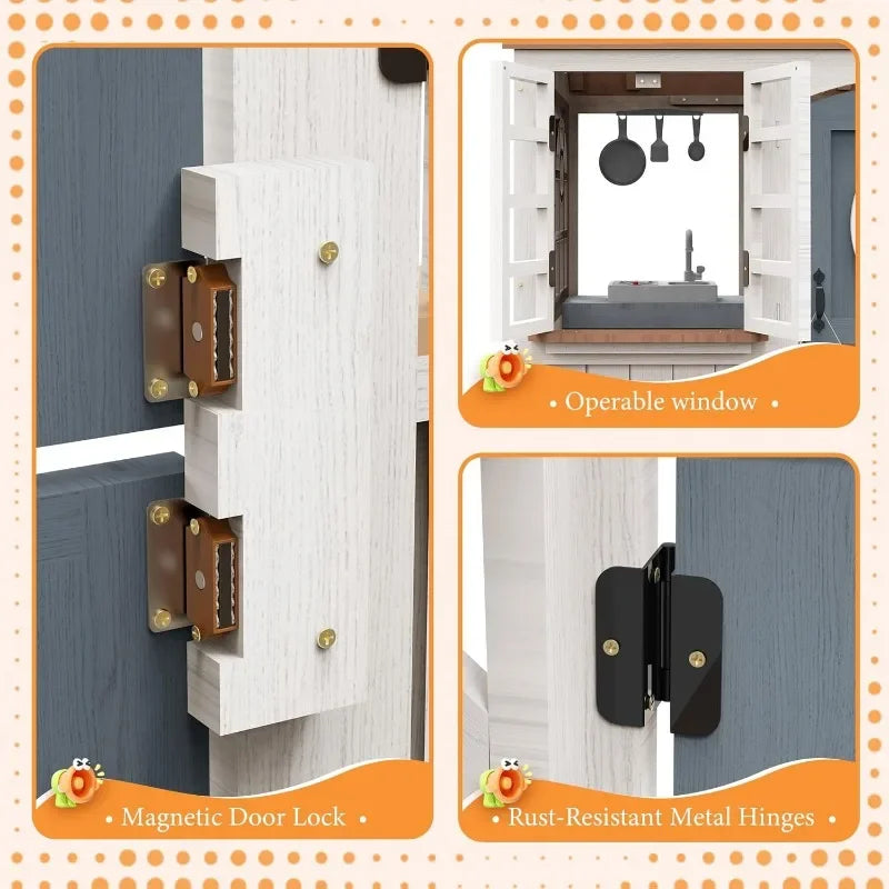 Outdoor Wooden Playhouse with Kitchen Set ,Chalkboard with Waterproof Roof & Rust-Resistant Hinges,