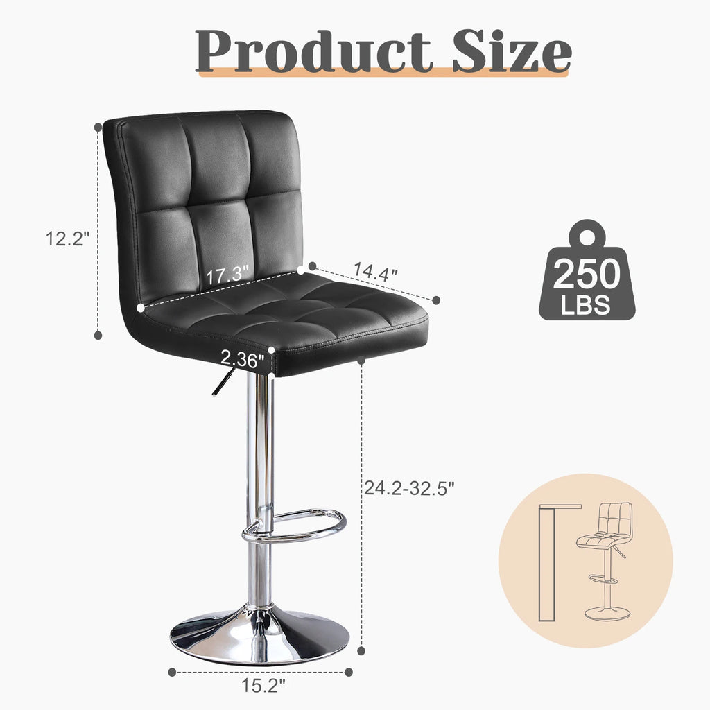 Leather upholstered Bar Stools Set of 2  ,SGS Certified Gas cylinder Comfortable Backrest