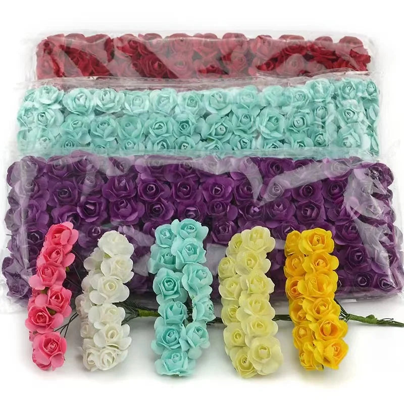 144PCS 1.5 cm Artificial Mini Paper Rose Flower Bouquet