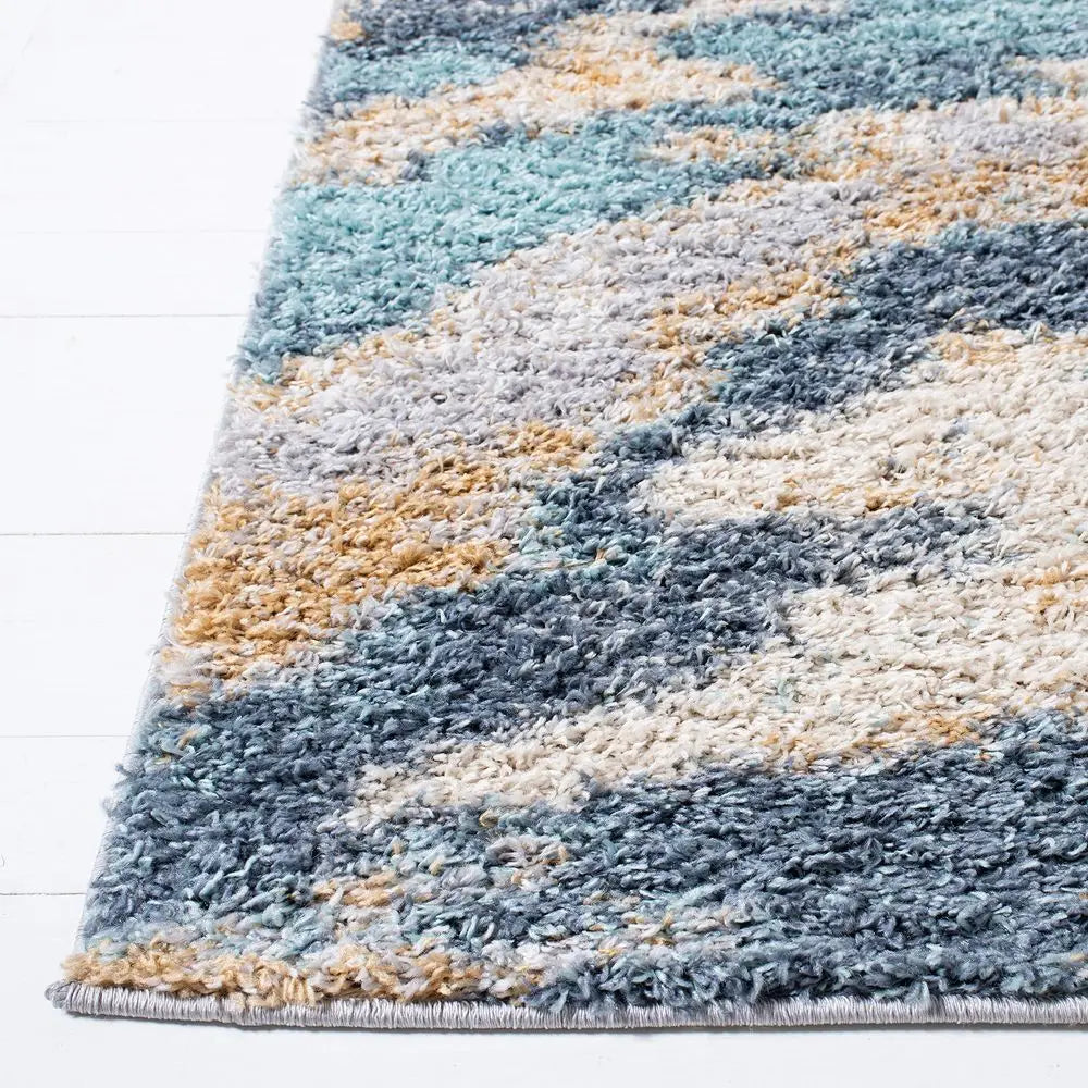 Area Rug 10 x 14, Blue amp Grey, Abstract Design, Non  Shedding  Easy Care, 1inch Thick