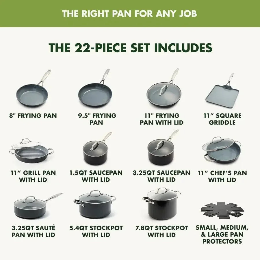 22 Piece Ceramic Nonstick Cookware Set, Hard Anodized,  PFAS Free, Induction Ready,