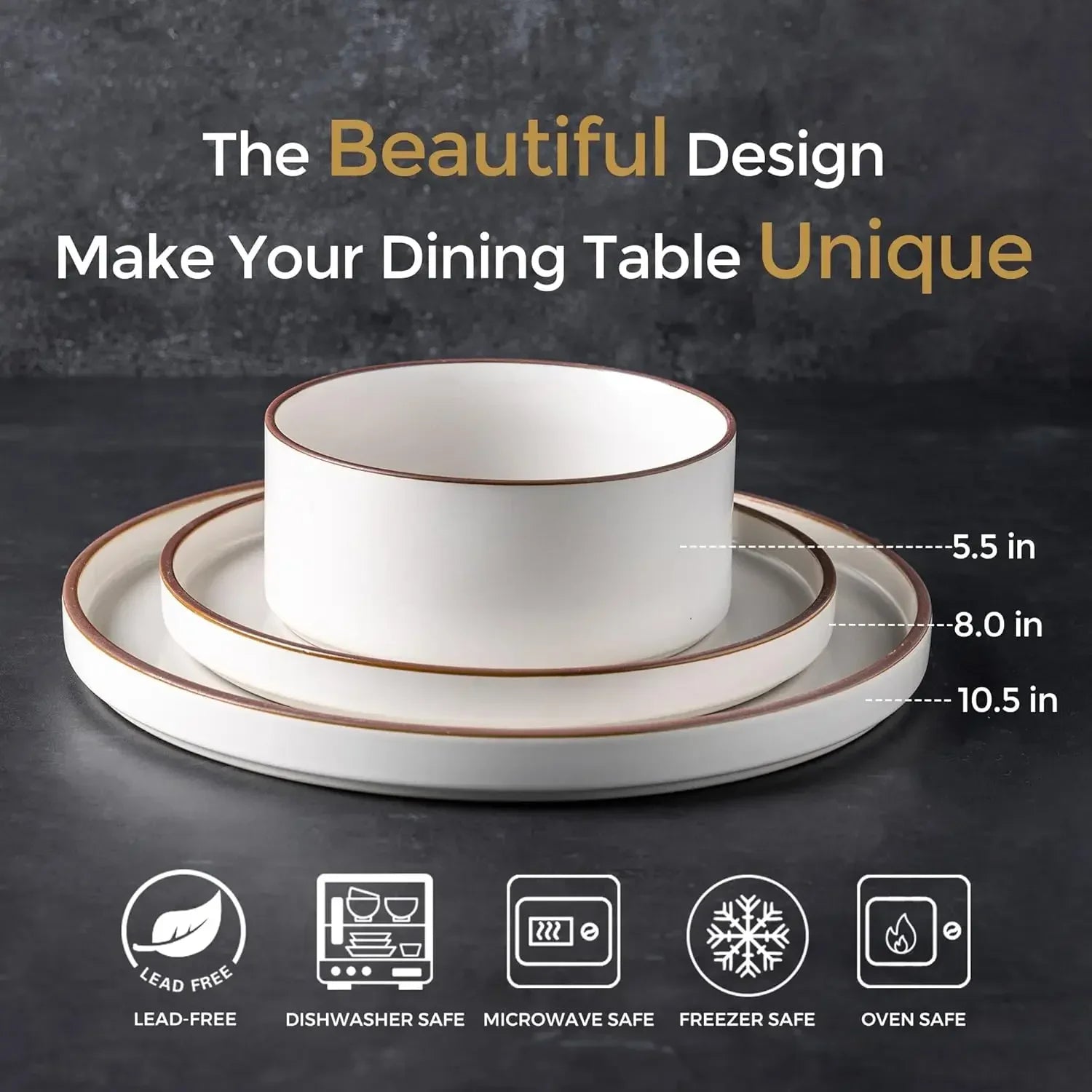 Ceramic Dinnerware Sets for 8, Stoneware Plates and Bowls Set, Chip and Crack Resistant | Oven & Dishwasher