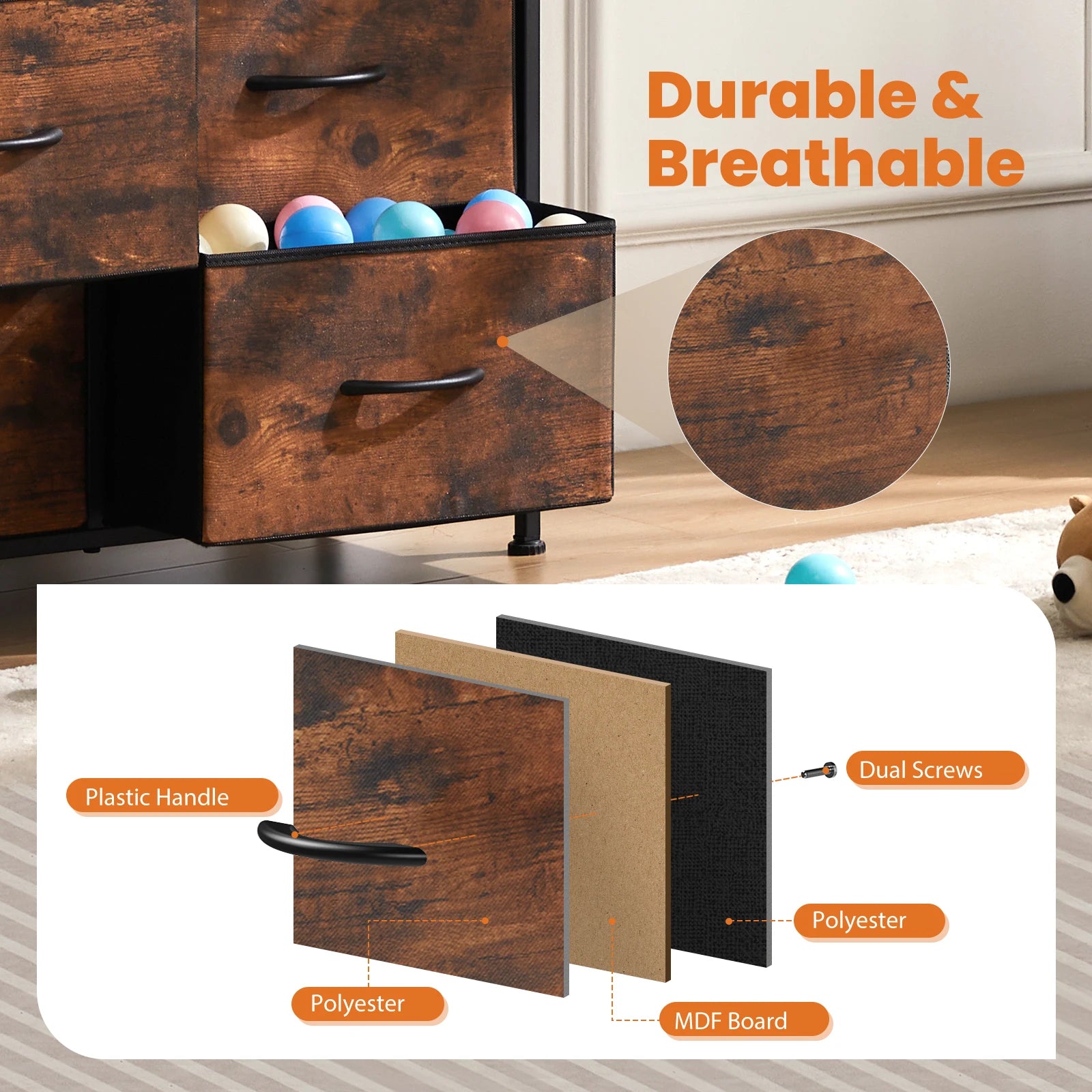 9 Drawer  Fabric  Dresser for Bedroom, Tall Storage  Chest Organizer for Clothes