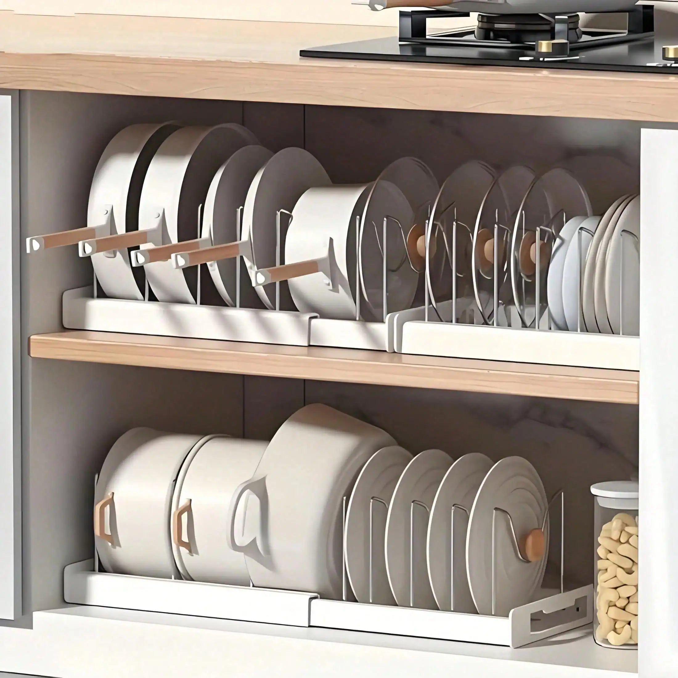 Pull-Out Pot And Pan Organizer, 10 Adjustable Dividers, , No Drill, Heavy Duty, Expandable,  16.93-23.23 Inches,