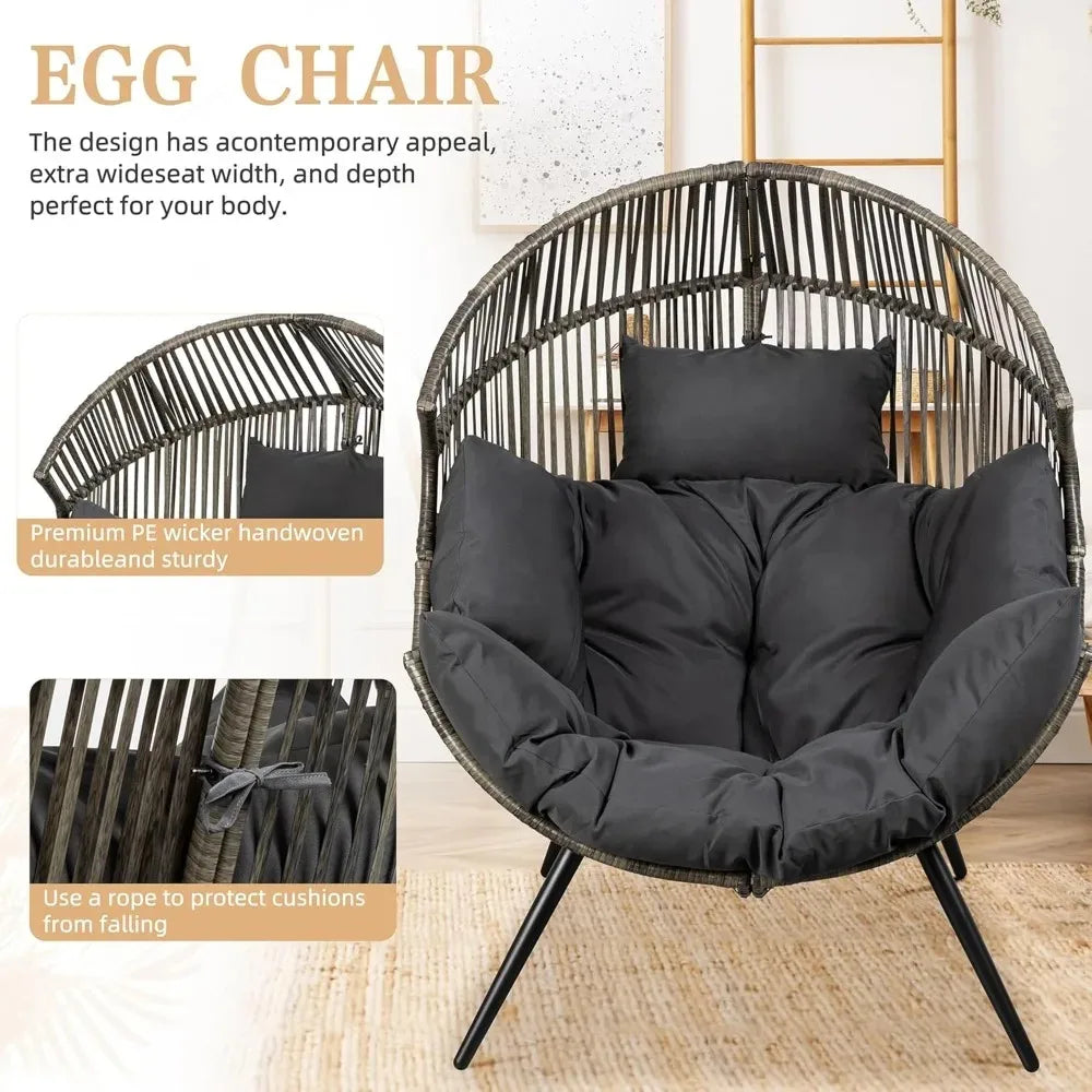 Outdoor  Oversized PE Rattan Wicker egg chair with cushion for  Patio, Balcony, Backyard ,indoor or outdoor use