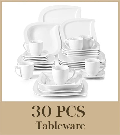 30/60 Piece White Porcelain Dinner Set with Cups Saucers Dessert Soup Dinner Plates Tableware Service for 6/12
