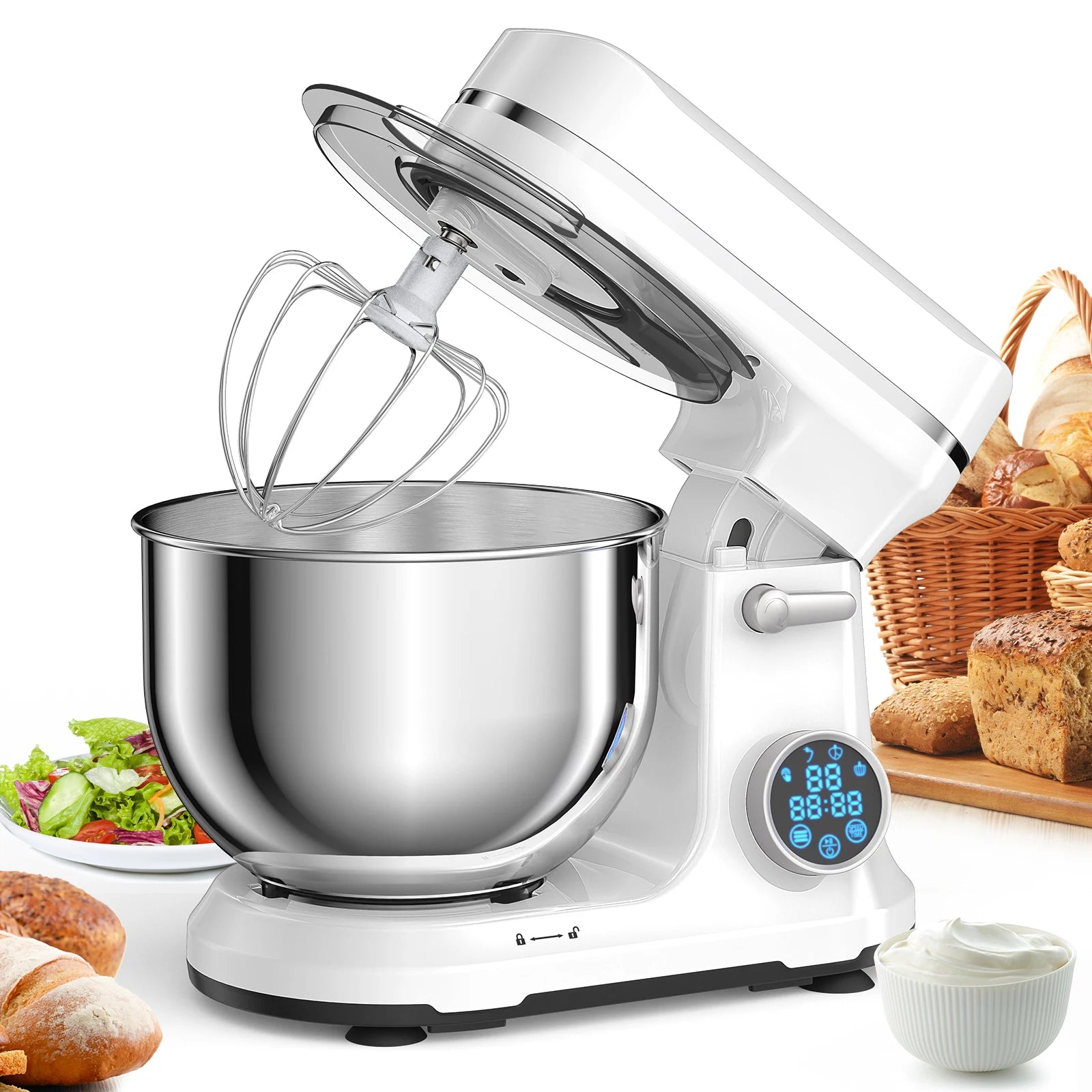 Kitchen Food Stand Mixer, 1200W 11-Speeds DC Motor, Digital LED/O led Display ,5l Bowl,  Dough Hook, Whisk