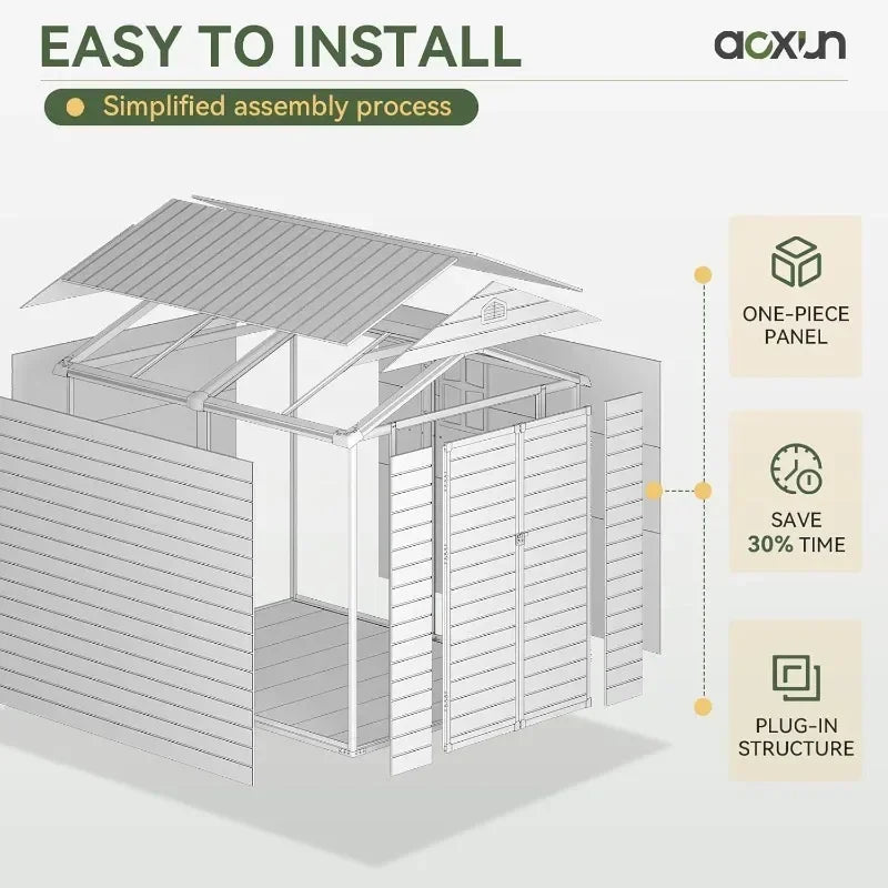 8 x 6 FT Outdoor Storage Resin Shed with Window, Floor & Lockable Doors, Waterproof Plastic Tool