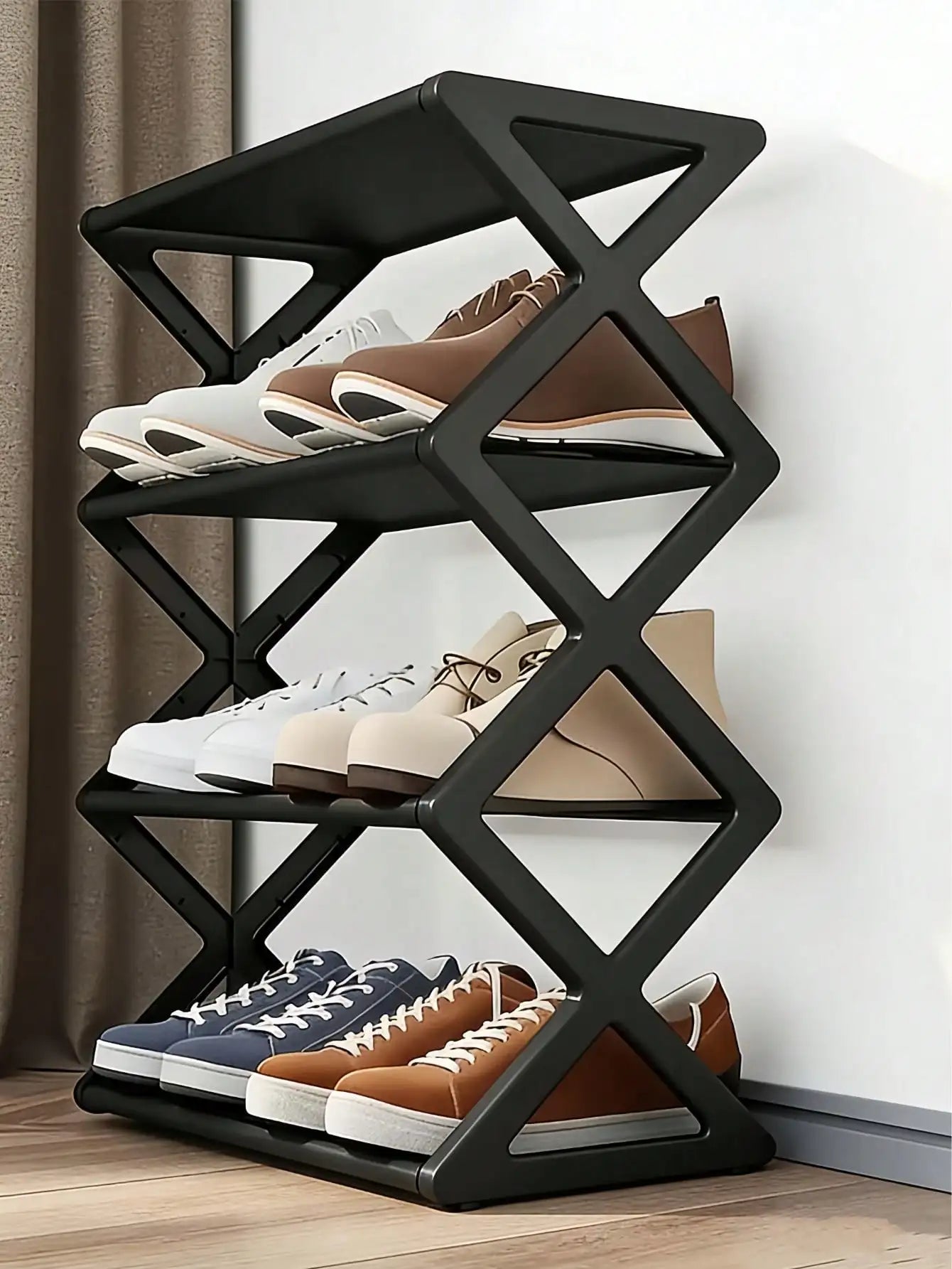 4-Tier Folding Shoe Rack | Space-Saving , X-Frame  Organizer, , No Assembly,   Storage for Entryway or Closet