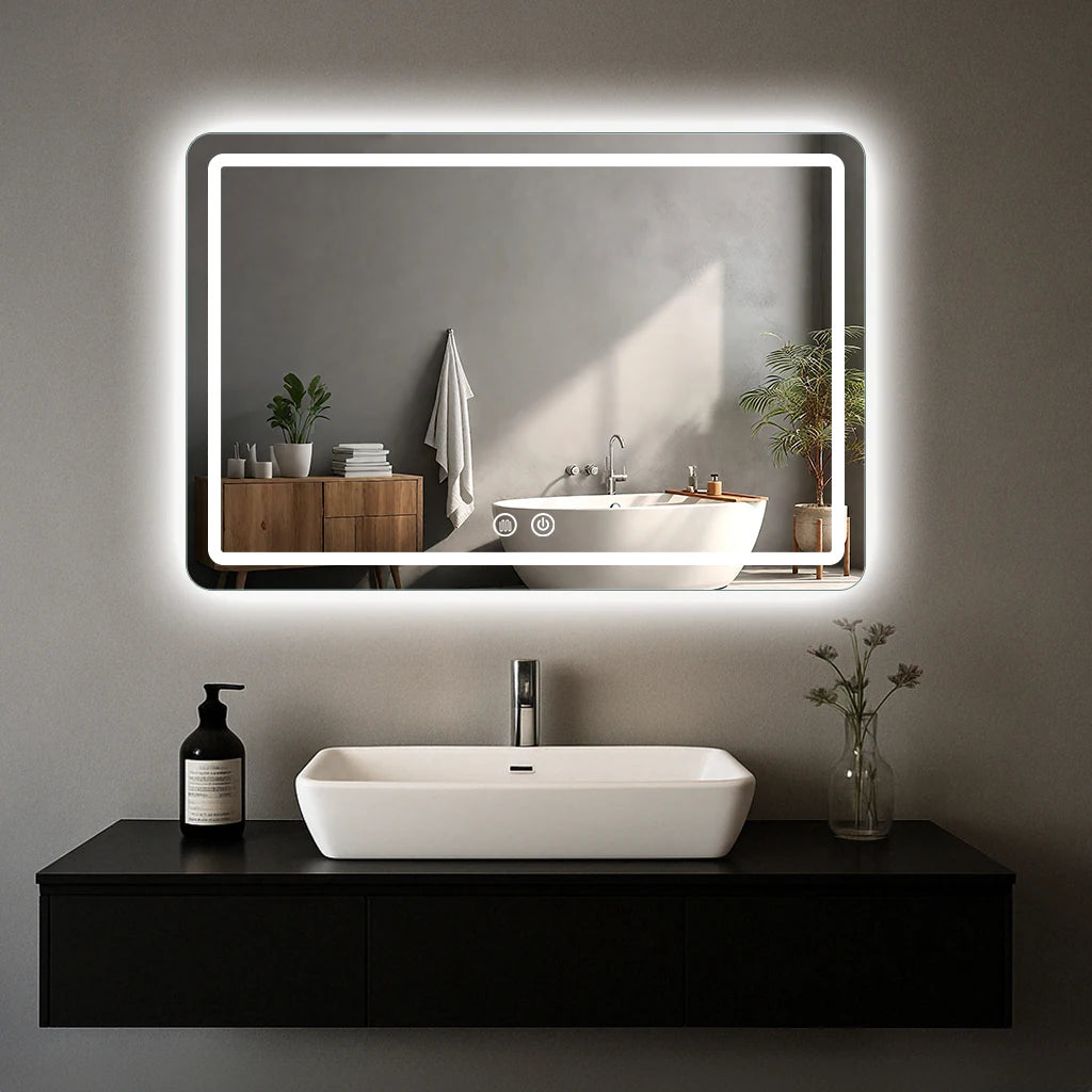 LED Bathroom Vanity Mirror Wall  With Lights Stepless Dimmable Lighted  For Wall Rectangle
