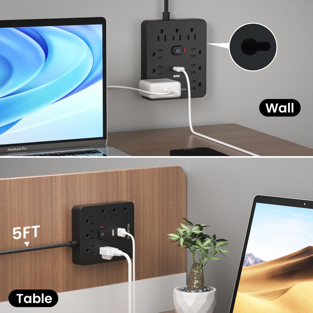 5-Foot  power strip  Outlet with Surge Protector, 9 ac, 3 USB Ports, Extension Cord, Quick Charge,