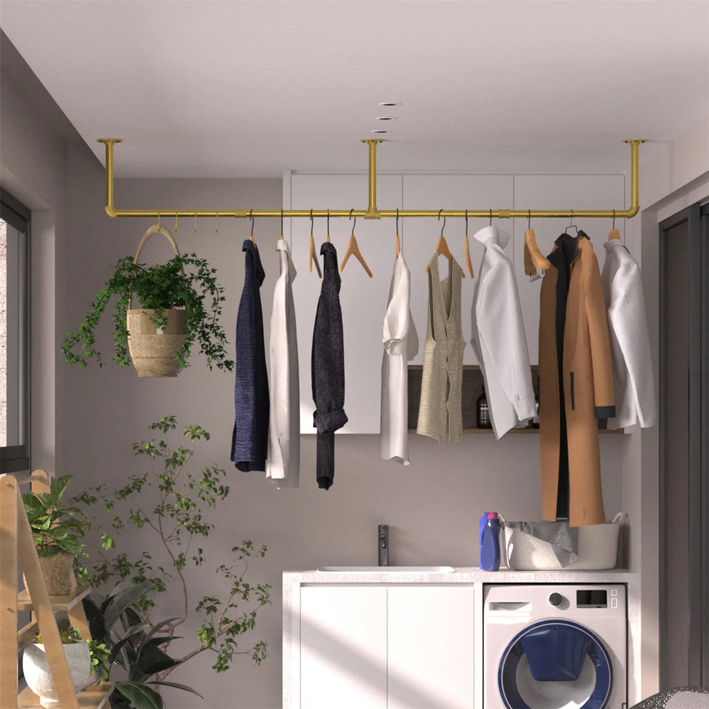 Industrial Pipe Clothes Hanging Rack: - Heavy Duty Multi-Purpose Metal Garment