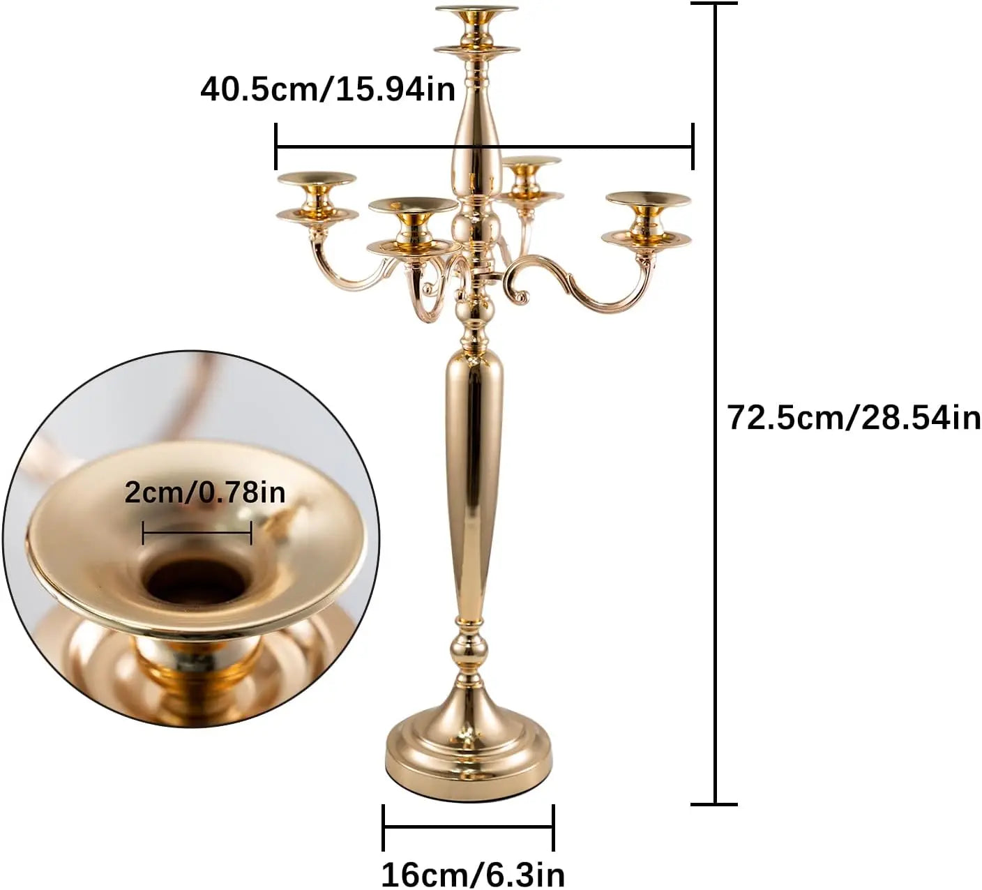 4Pcs 5 Arm Gold Candelabra  Metal Candlestick Holder(28 Inch Tall)