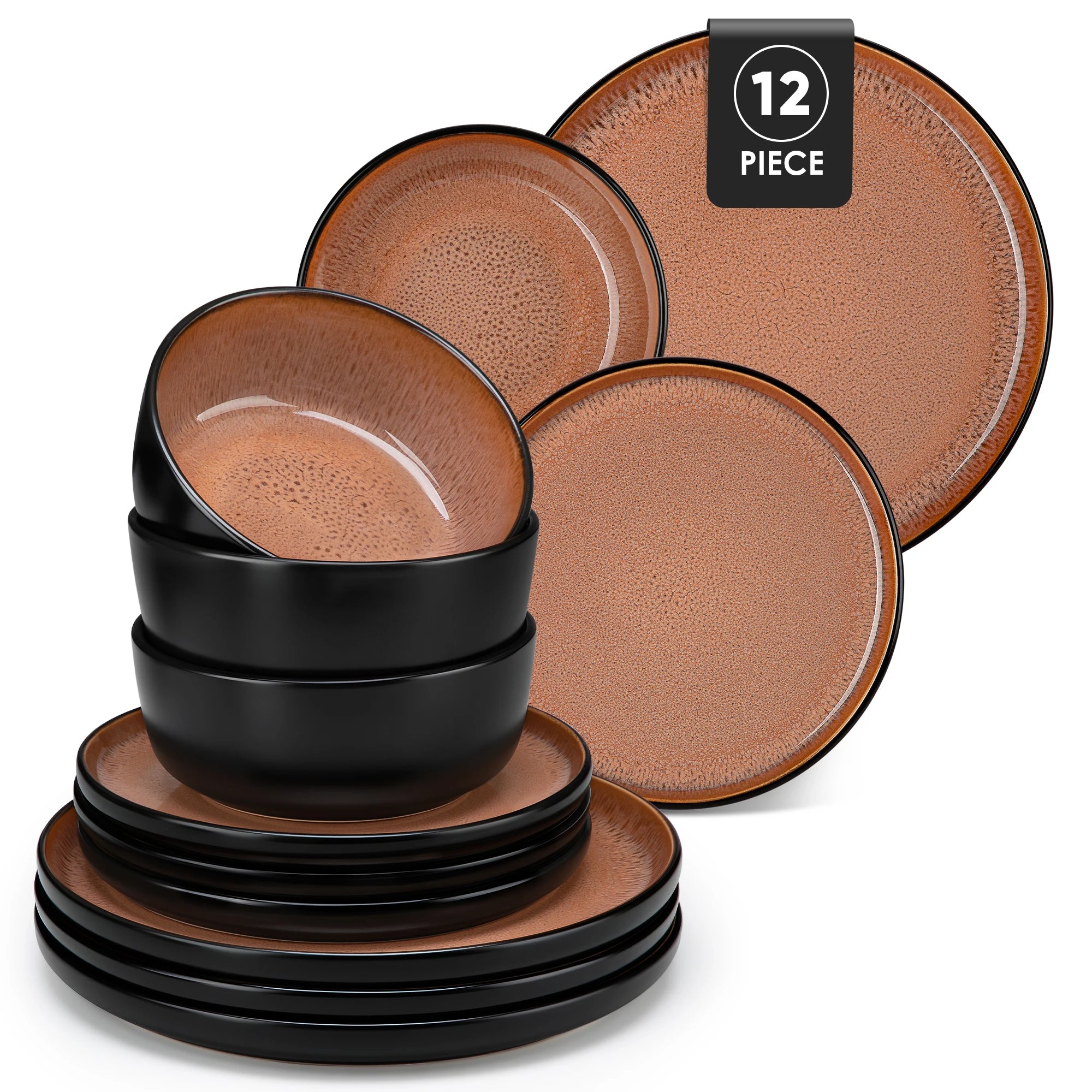 12/16 Piece Ceramic Dinnerware Set Stoneware Plats Set with 4/6 pcs Dinner Plate/Dessert/Bowl/Soup