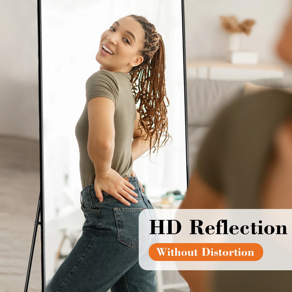 64"x21" Full Body Wall Mirror Standing Hanging or Leaning Wall-Mounted with Stand Aluminum Alloy Frame