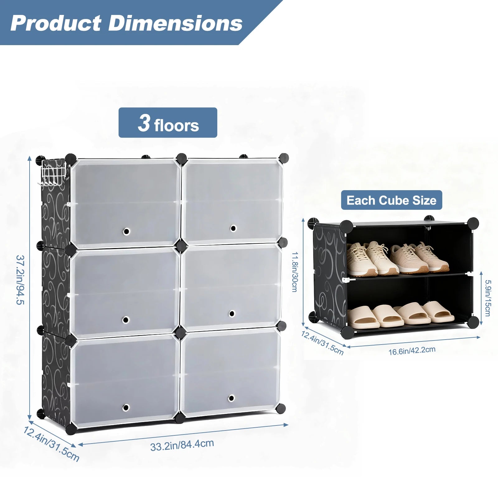 6-Tier Plastic Stackable Shoe Storage Cabinet with Doors , Space Saving Organizer