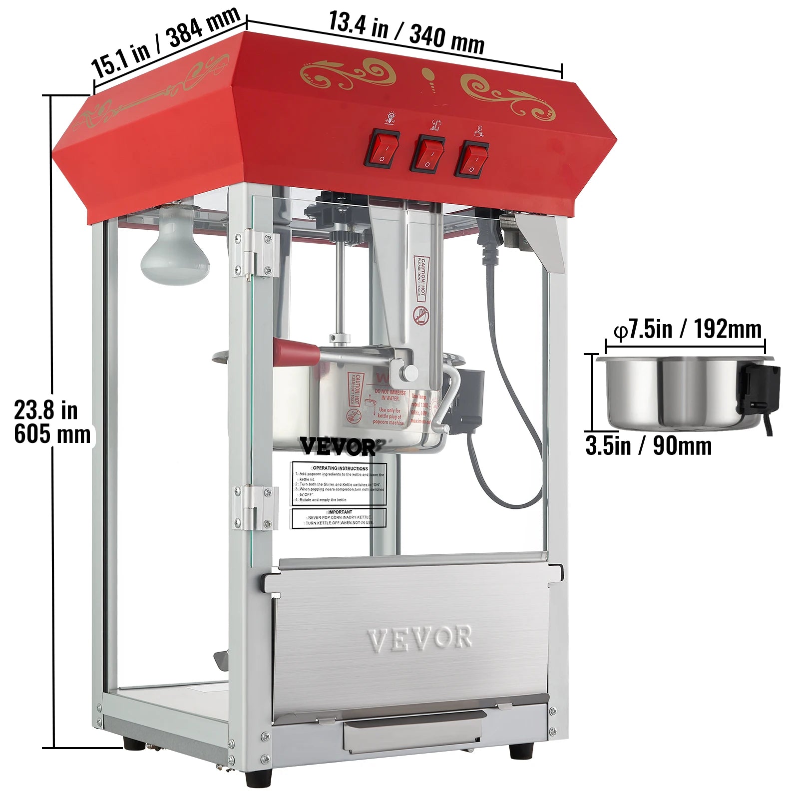 12Oz Electric Commercial  Popcorn Maker with  Scoop Spoon  & Heating Tube