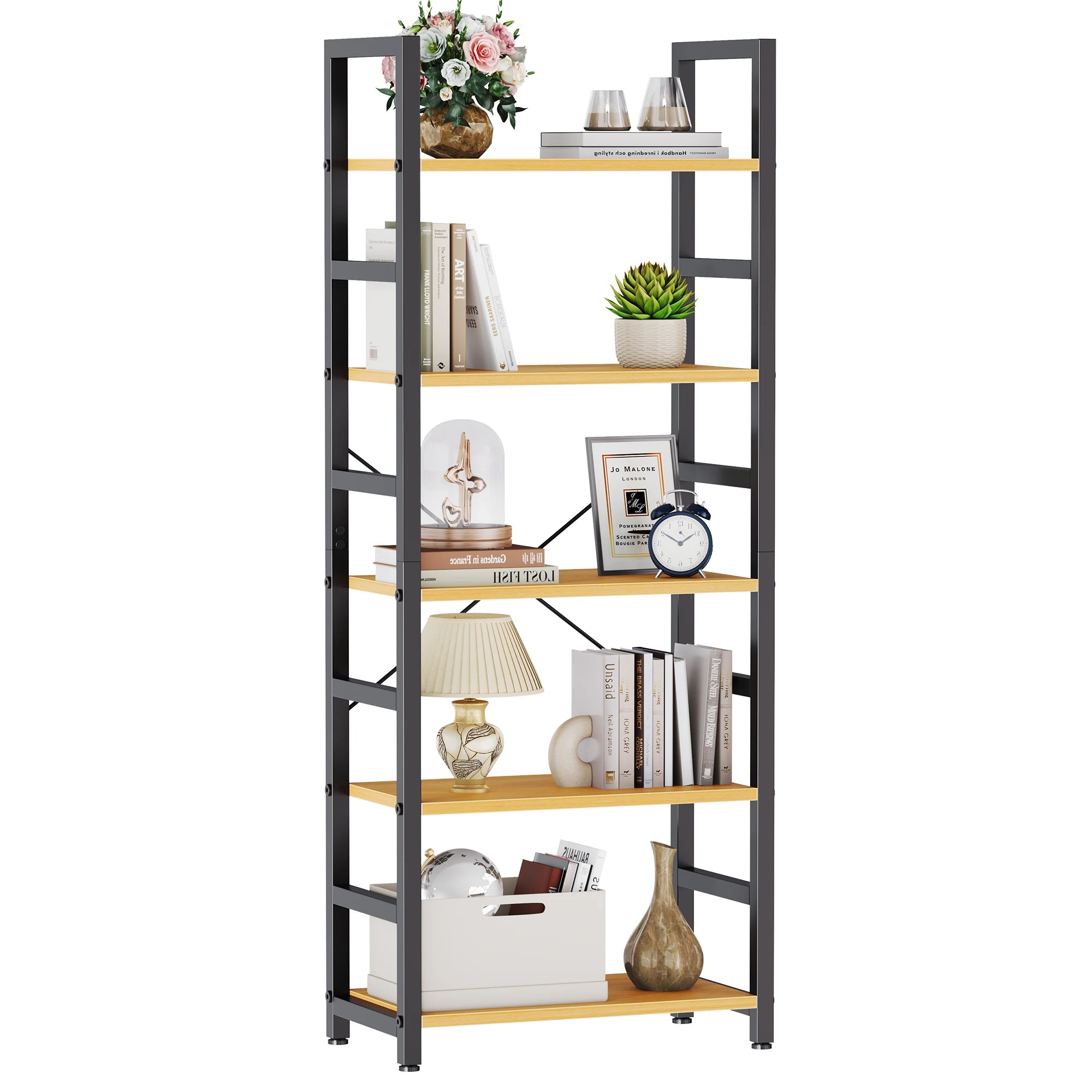 5 Tiers Wooden Storage  Display Bookshelf with Adjustable Graduated Shelves