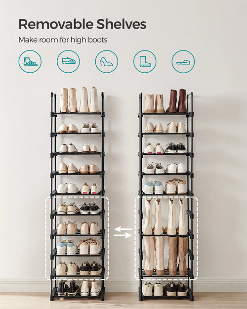 , 10 Tier Shoe Rack Metal Organizer,  for 20 Pairs of Shoes,