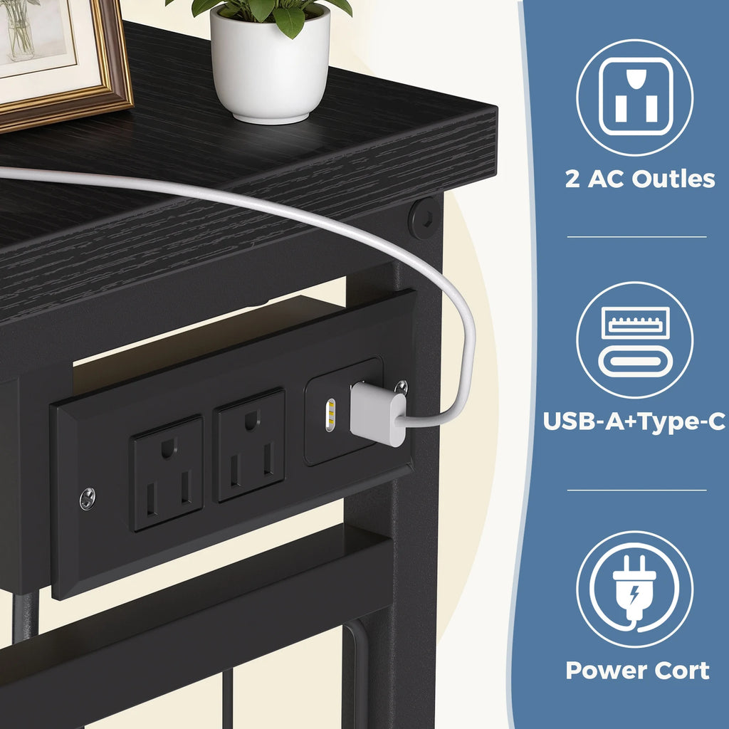 6 Drawer Fabric Dresser with Hanging Rack, Charging Station and LED Lights