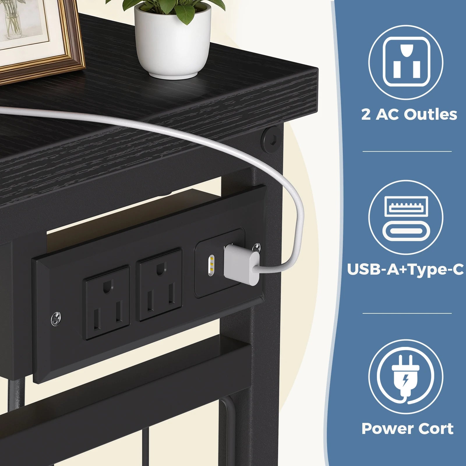 6 Drawer Fabric Dresser with Hanging Rack, Charging Station and LED Lights