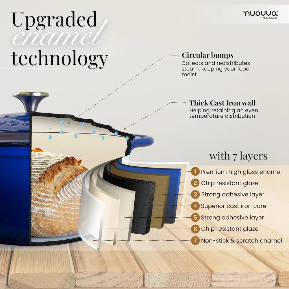 6.4 Qt Enameled Cast Iron Dutch Oven with Lid-Nonstick Casserole  pot, Heavy Duty, Oven Safe 500F