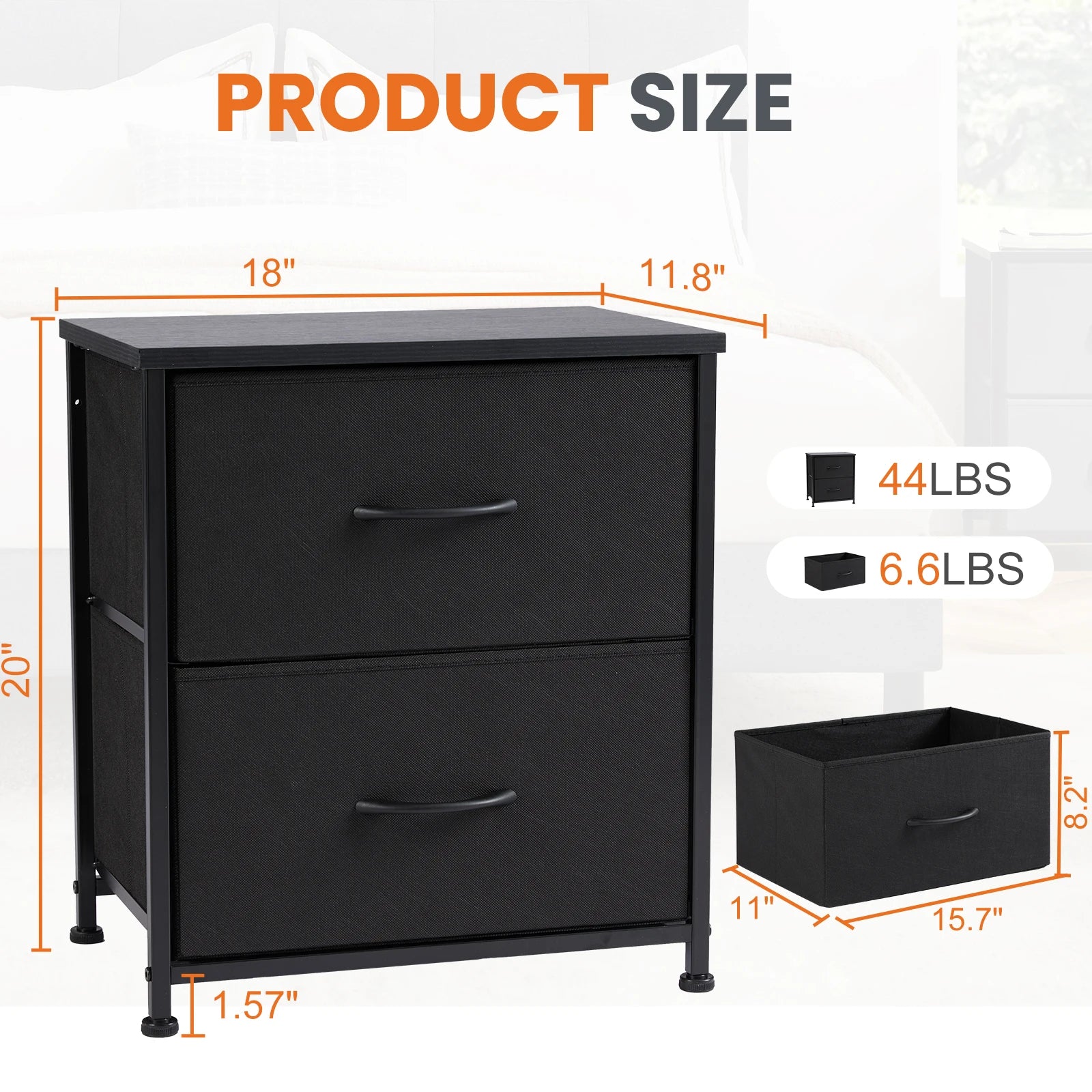 2-Drawer Fabric Nightstand Bedside Table with Storage Cabinet
