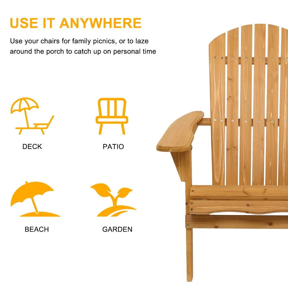 Set of 2 Adirondack Outdoor folding Patio Deck Wood Lounge Chair
