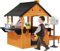 Kids Outdoor Playhouse with Sink Toys, Picnic Table, Mailbox, Spacious Wooden Toddler