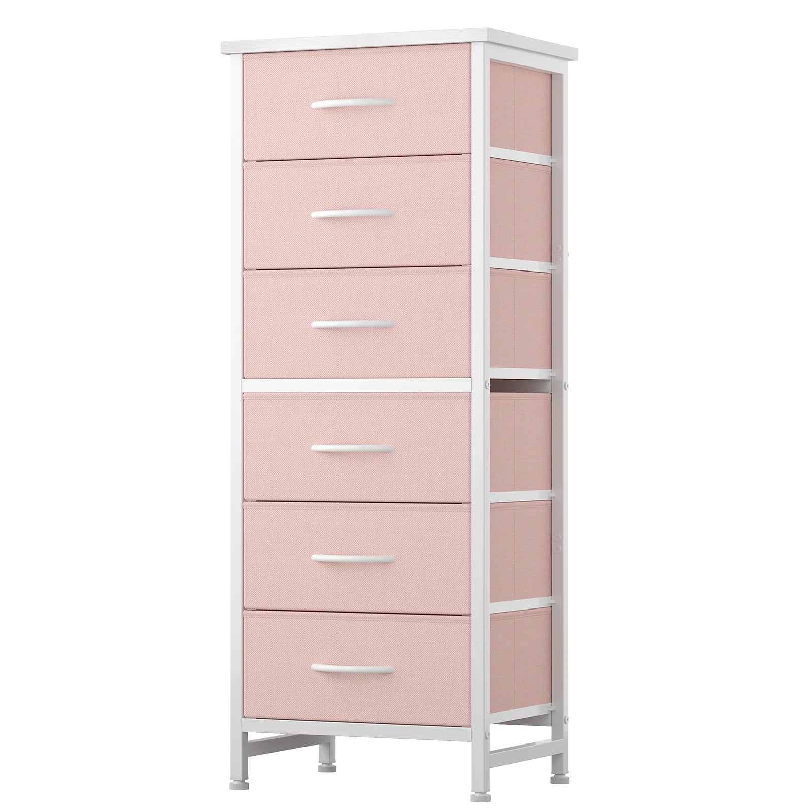 Tall 6 Fabric Drawer Dresser  for Bedroom Wood Top and Metal Frame Skinny Chest