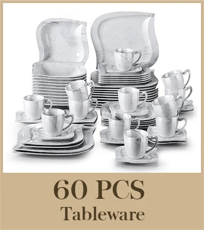 30/60 Piece White Porcelain Dinner Set with Cups Saucers Dessert Soup Dinner Plates Tableware Service for 6/12
