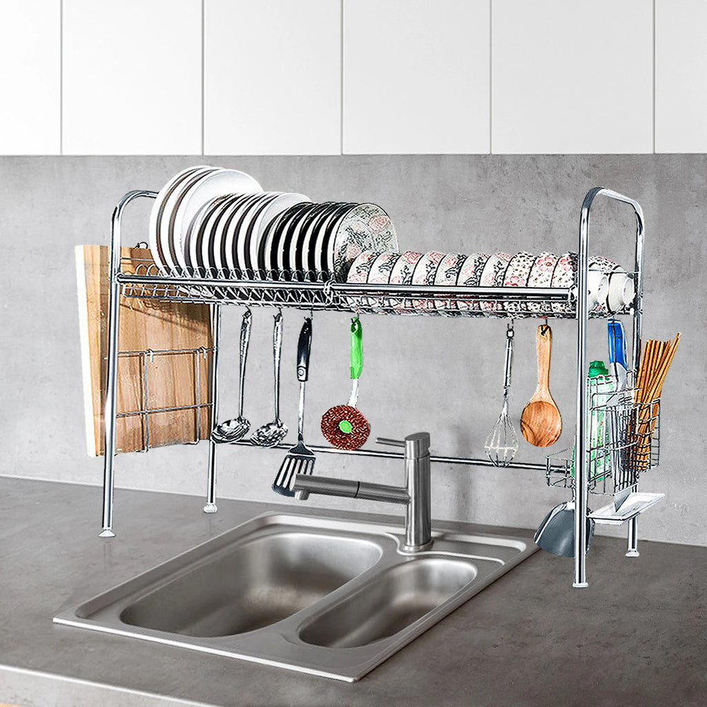 2Tier Dish Drying Rack Stainless Steel  Counter Dish Utensil Holder