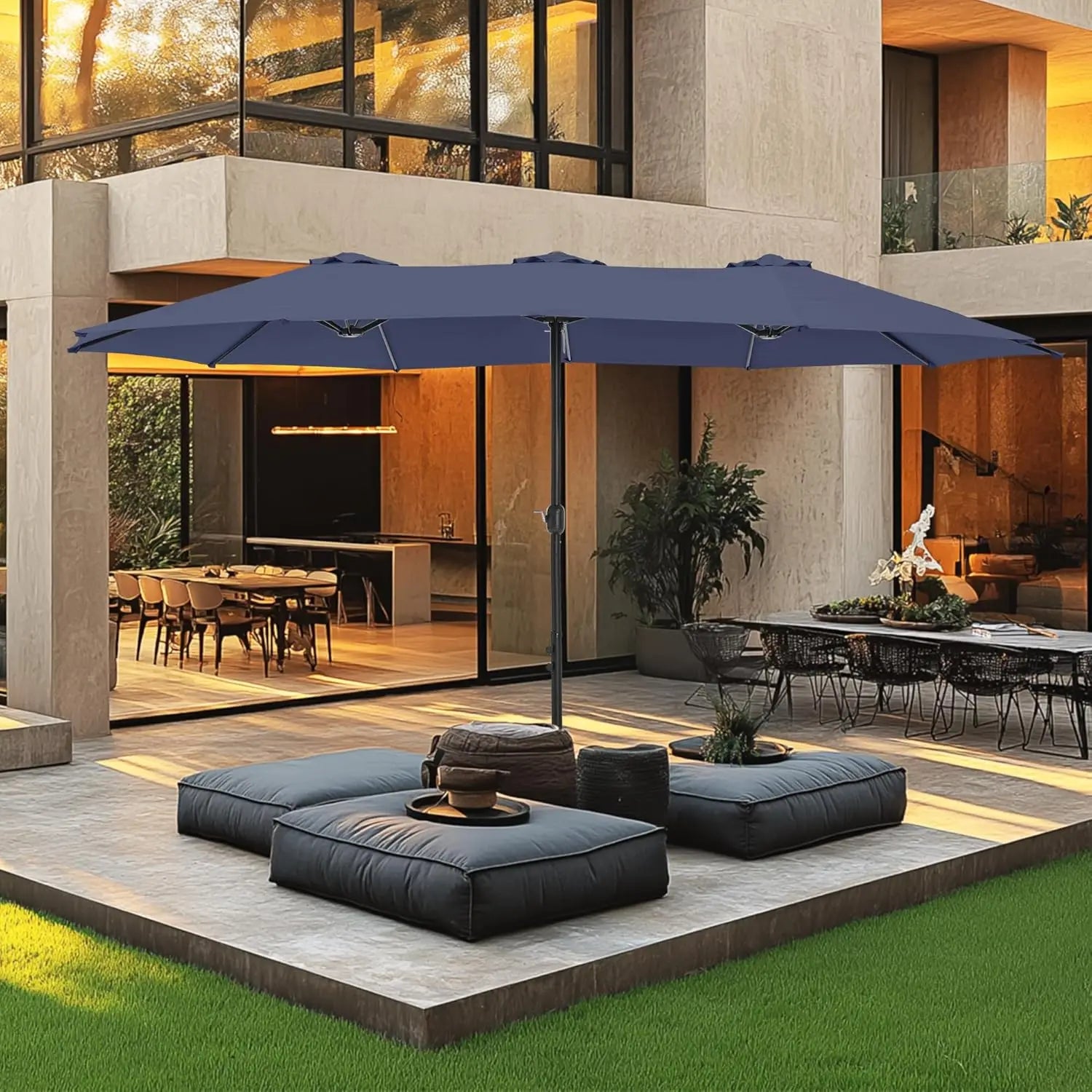 15ft Double Sided Patio Umbrella with Base Included,