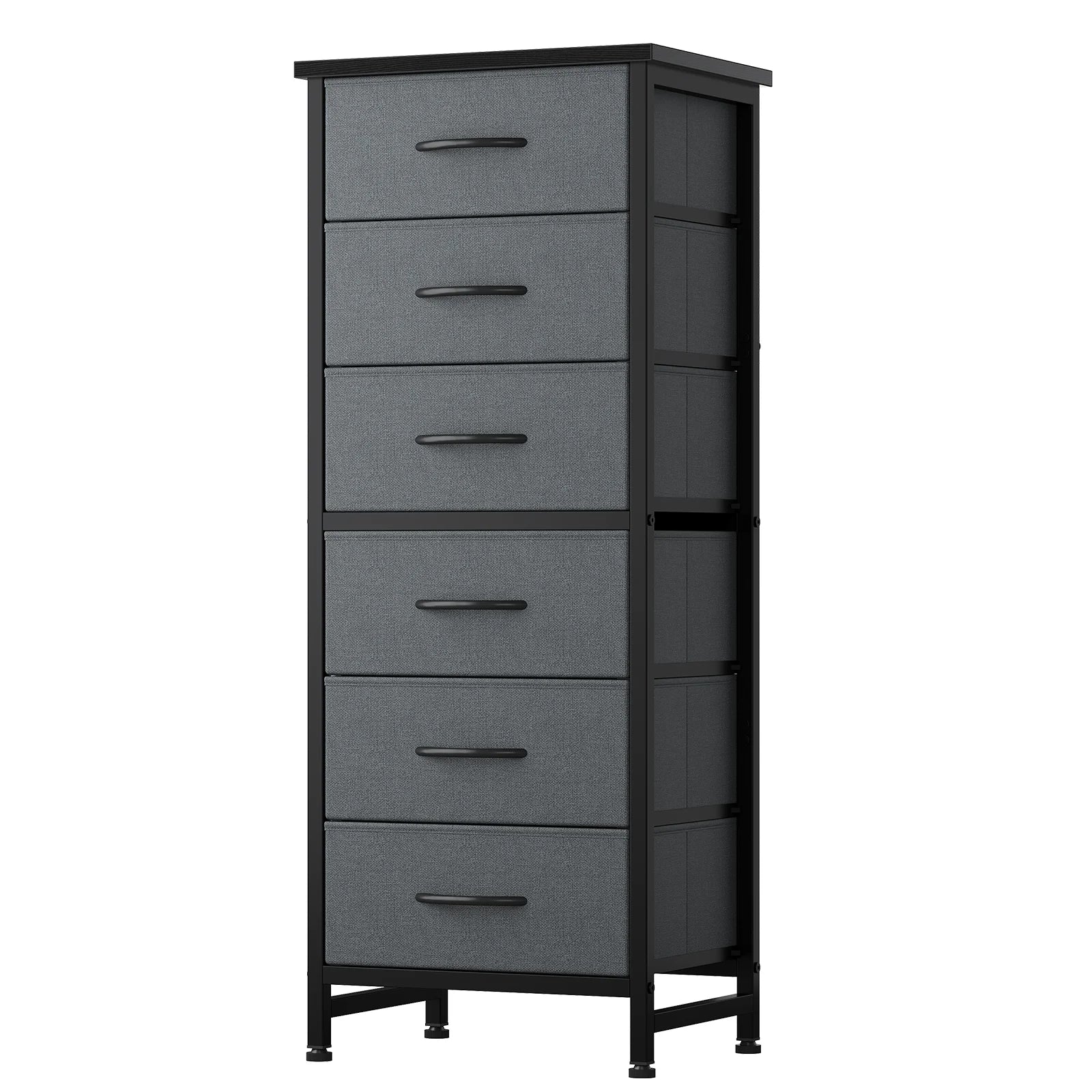 Tall 6 Fabric Drawer Dresser  for Bedroom Wood Top and Metal Frame Skinny Chest