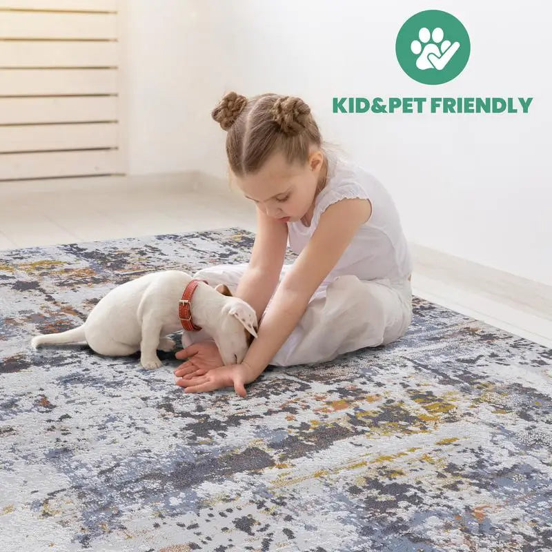 Stylish Abstract Non-Shedding Area Rug 2x8 in Ivory/Blue – Stain Resistant