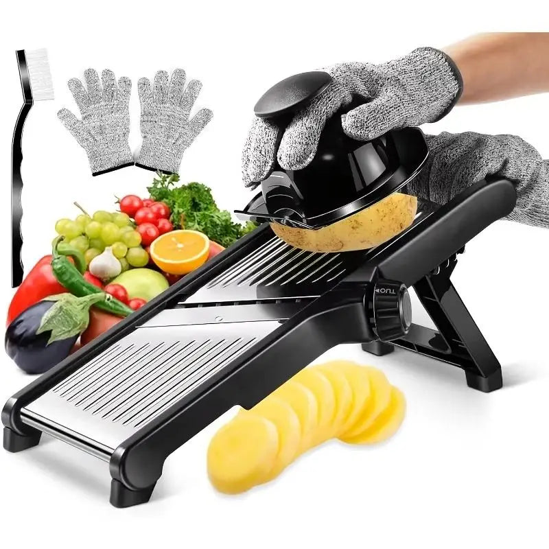 Stainless Steel Mandolin Slicer with 5 Blades & Holder -