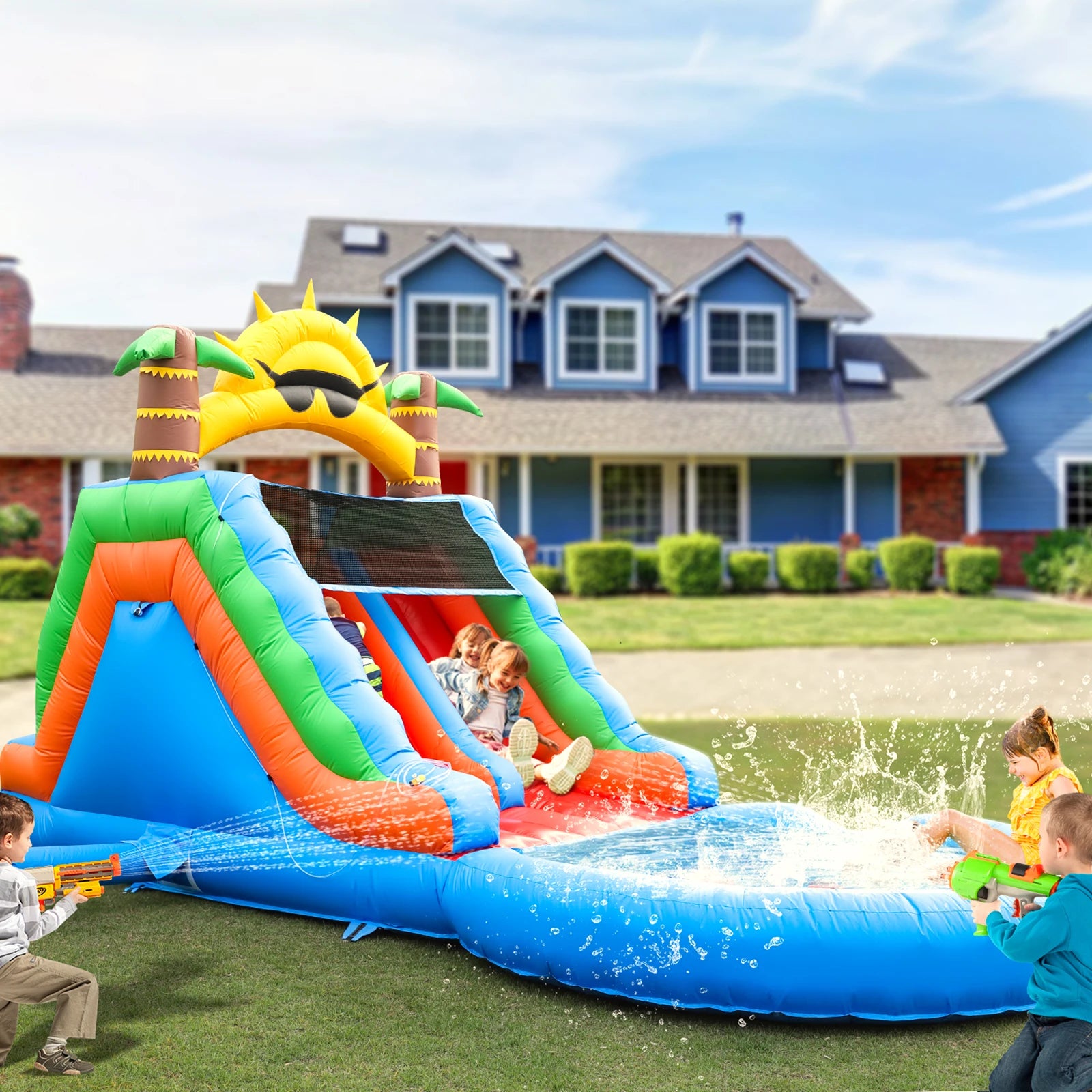Inflatable water slide  Bounce House bubble pool & 950W Air Blower